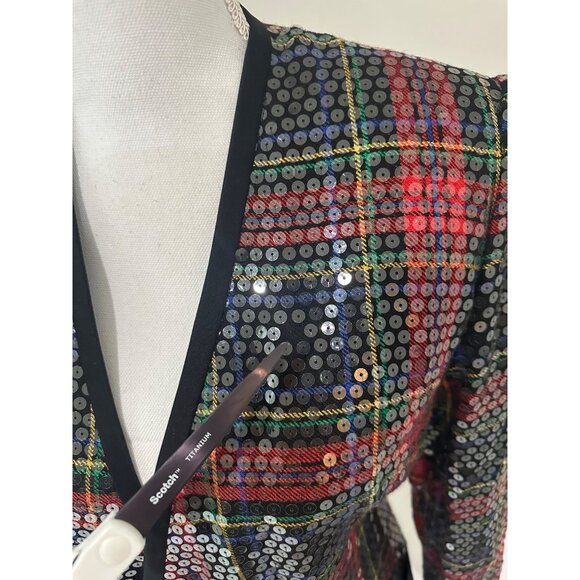 After Five By Julie Duroché Vtg Saks Fifth Avenue Sequined Plaid Blazer Jacket S - Picture 6 of 16